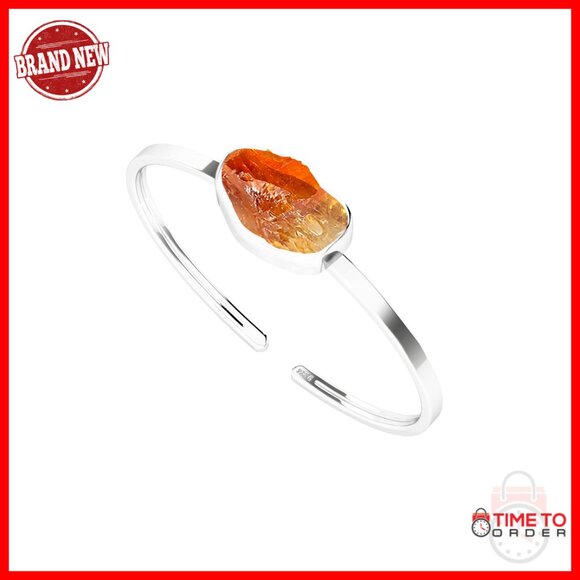 Sterling Silver Adjustable Twister Bangle Bracelet with Citrine Gemstone